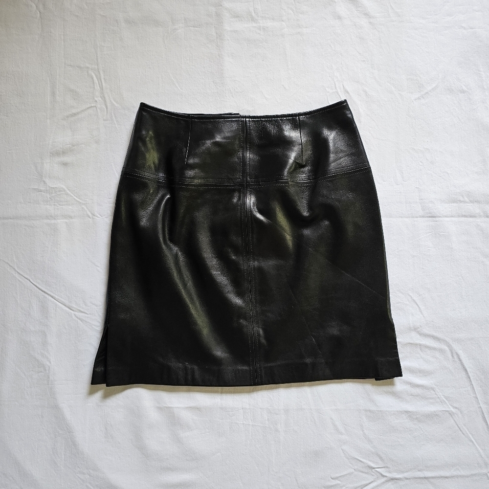 Vintage VAKKO leather black high-waist sexy preppy winter mini skirt Size 8